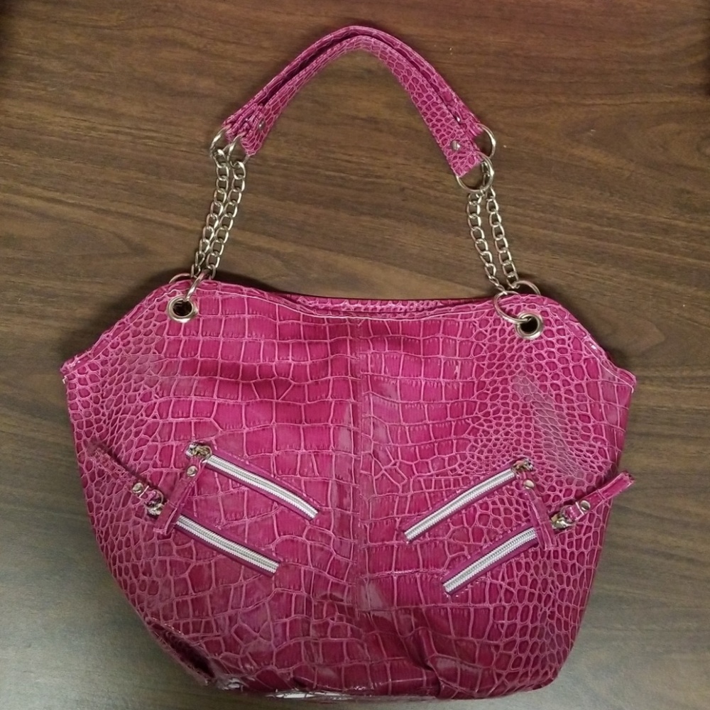 Faux Alligator Shoulder Bag Pink Fucsia Tote, GREAT SHAPE!